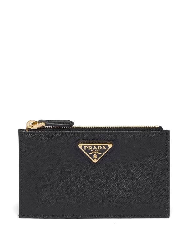 leather logo-plaque card holder