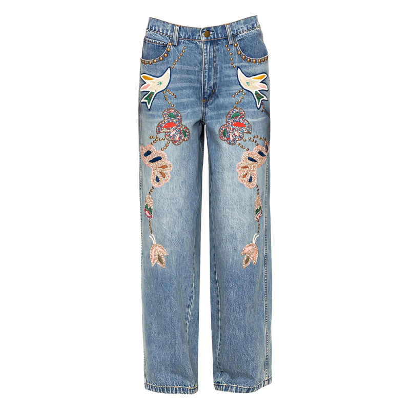 Sea Kara Beaded Floral Jeans