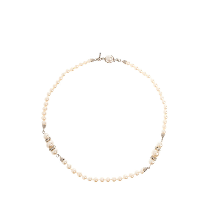 Alessandra Rich Pearl Silver Beaded Necklace