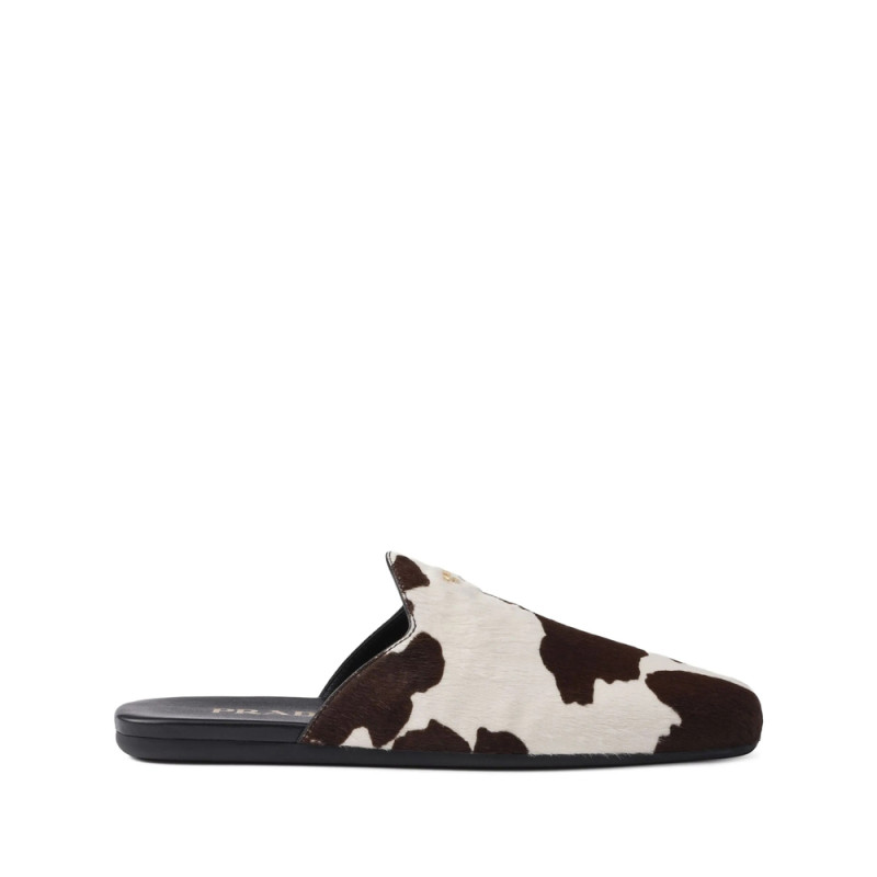 Prada Cow-print Slip-on Mules
