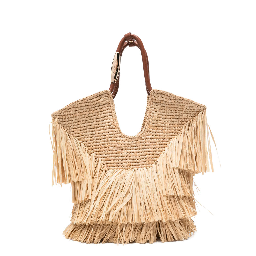 Zimmermann Small Goldentime Fringed Woven Tote Bag