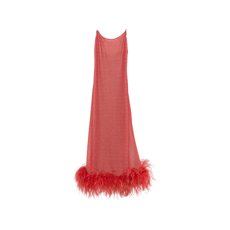 Oséree Lumière Plumage Feather-trim Maxi Dress