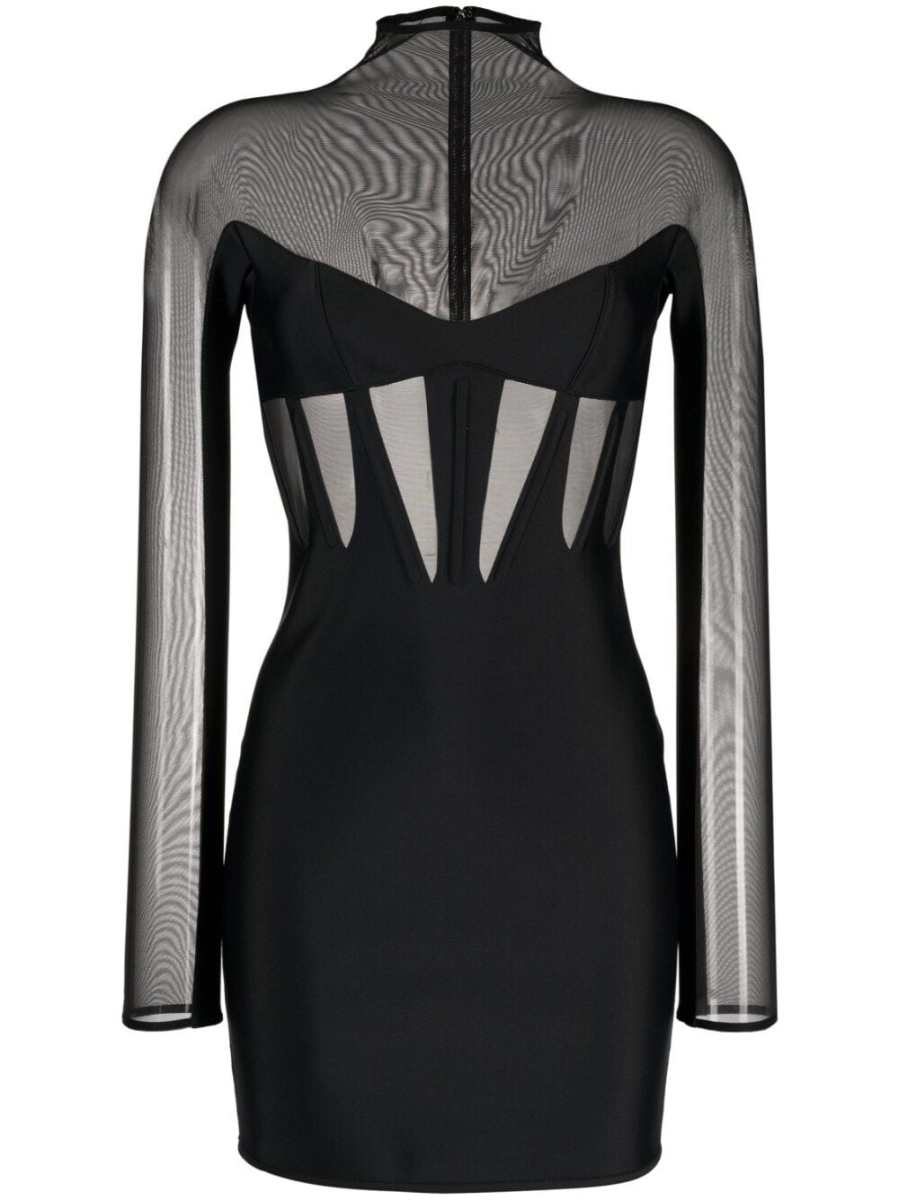 high-neck sheer minidress