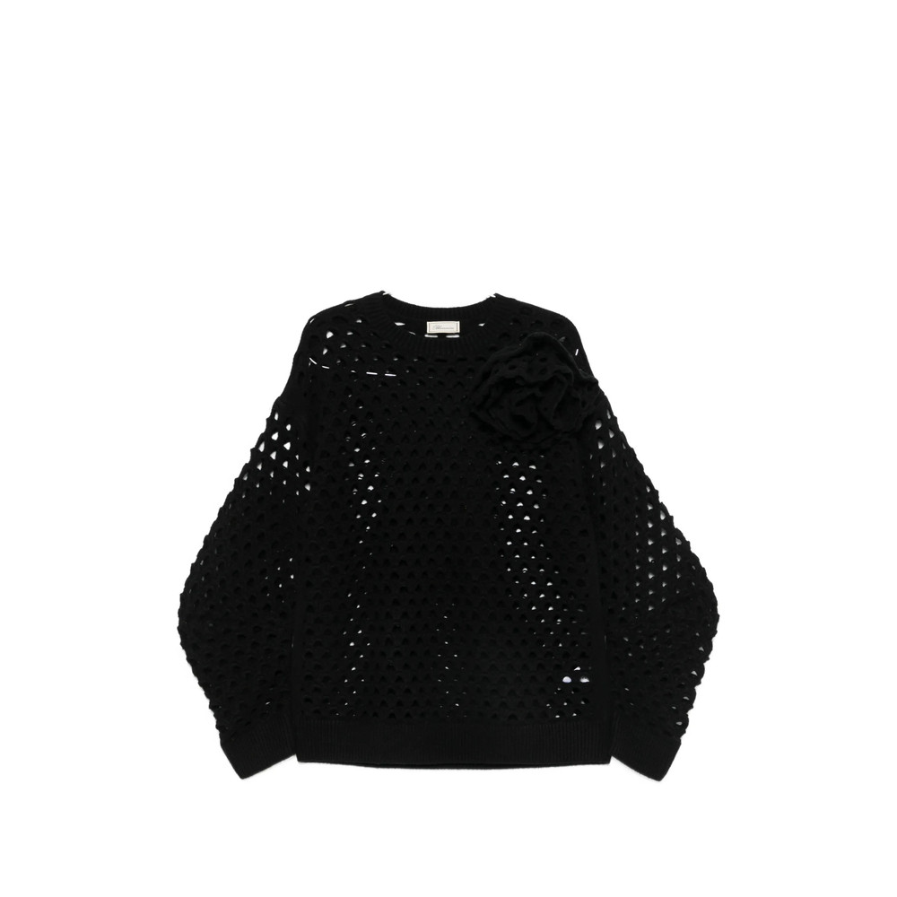 Blumarine Crochet-knit Floral-appliqué Sweater