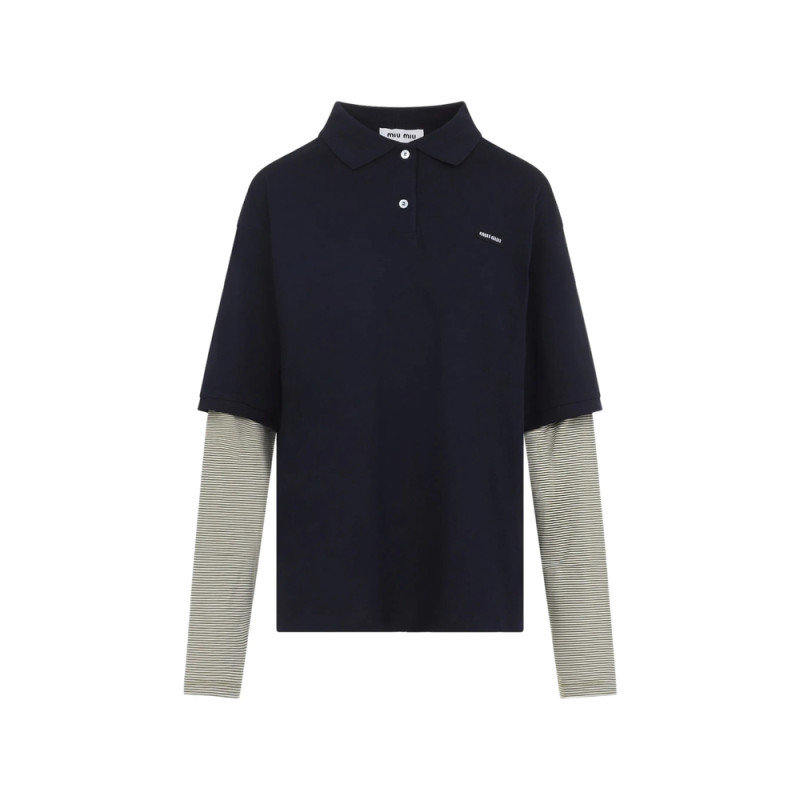 Miu Miu Layered-sleeve Striped Polo Shirt