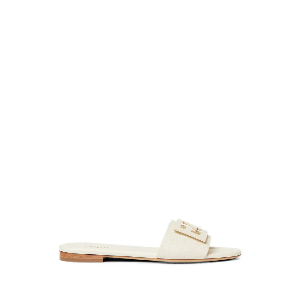 Fendi Baguette Parchment-coloured Leather Slides