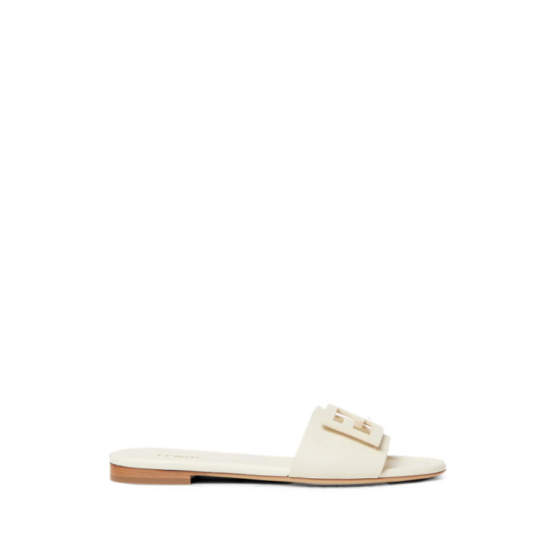 Fendi Baguette Parchment-coloured Leather Slides