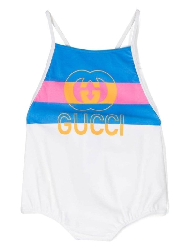 logo-print square-neck swimsuit