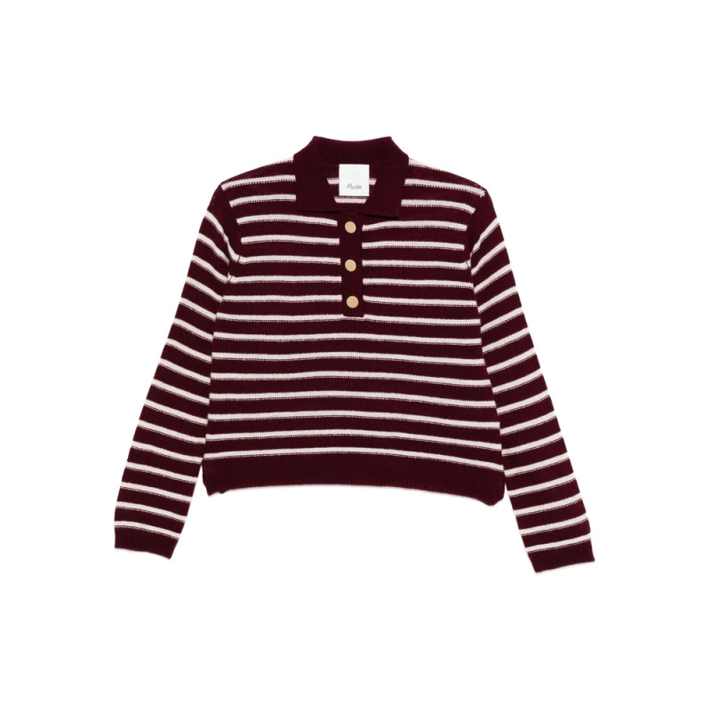 Allude Striped Button-placket Polo Top