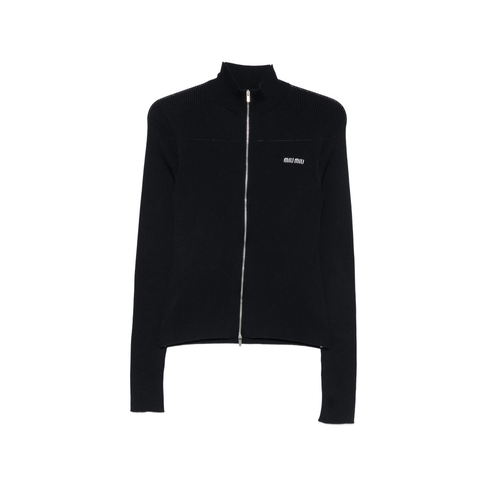 Miu Miu Logo-embroidered Zip-up Cardigan