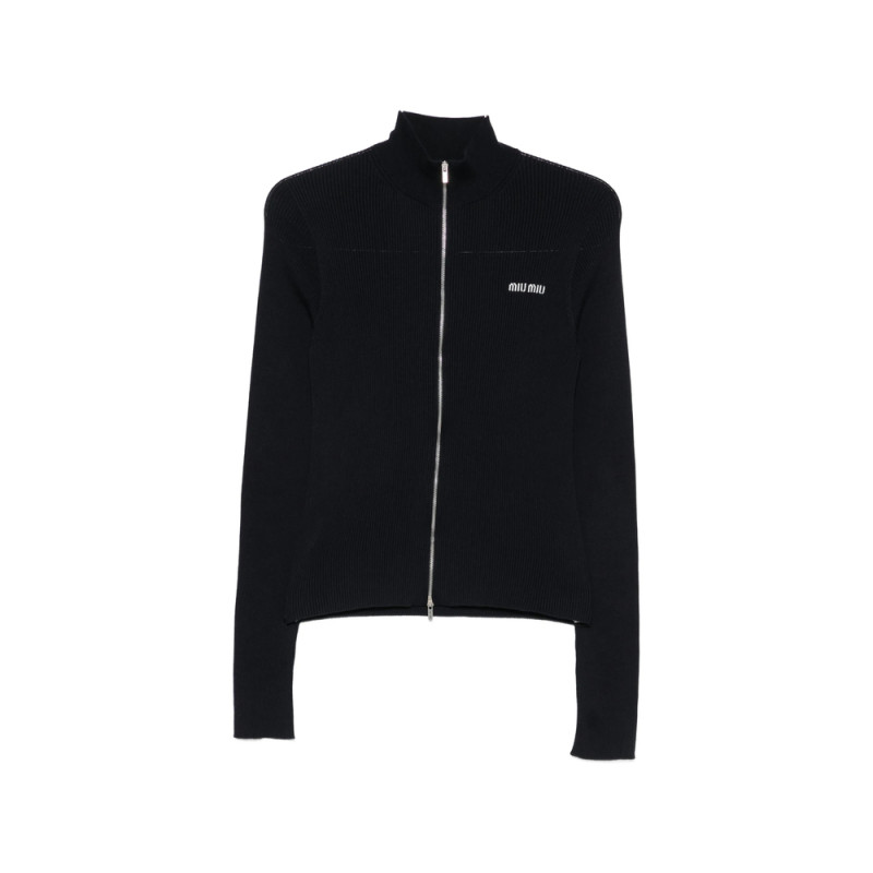 Miu Miu Logo-embroidered Zip-up Cardigan
