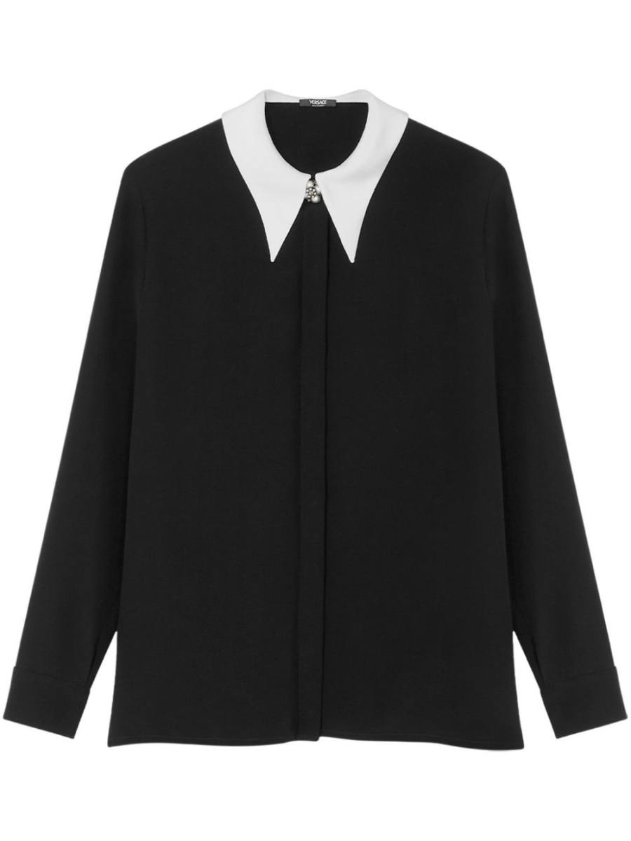 contrast-collar silk crêpe shirt