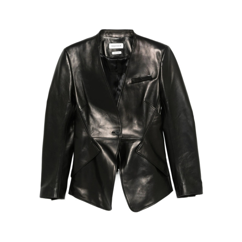 Alexander Mcqueen Single-breasted Calfskin Leather Jacket