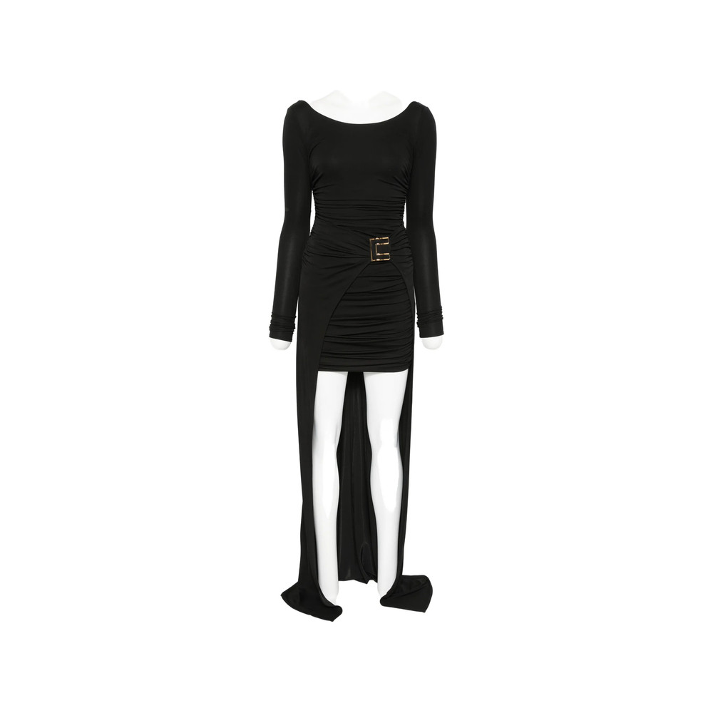 Elisabetta Franchi Ruched Logo-buckle Asymmetric Dress