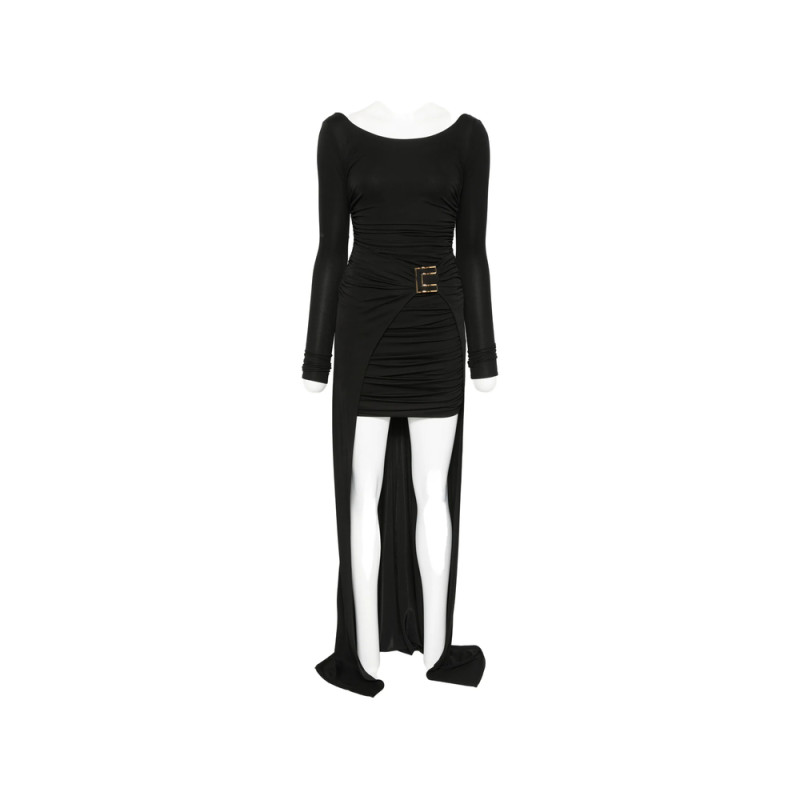 Elisabetta Franchi Ruched Logo-buckle Asymmetric Dress