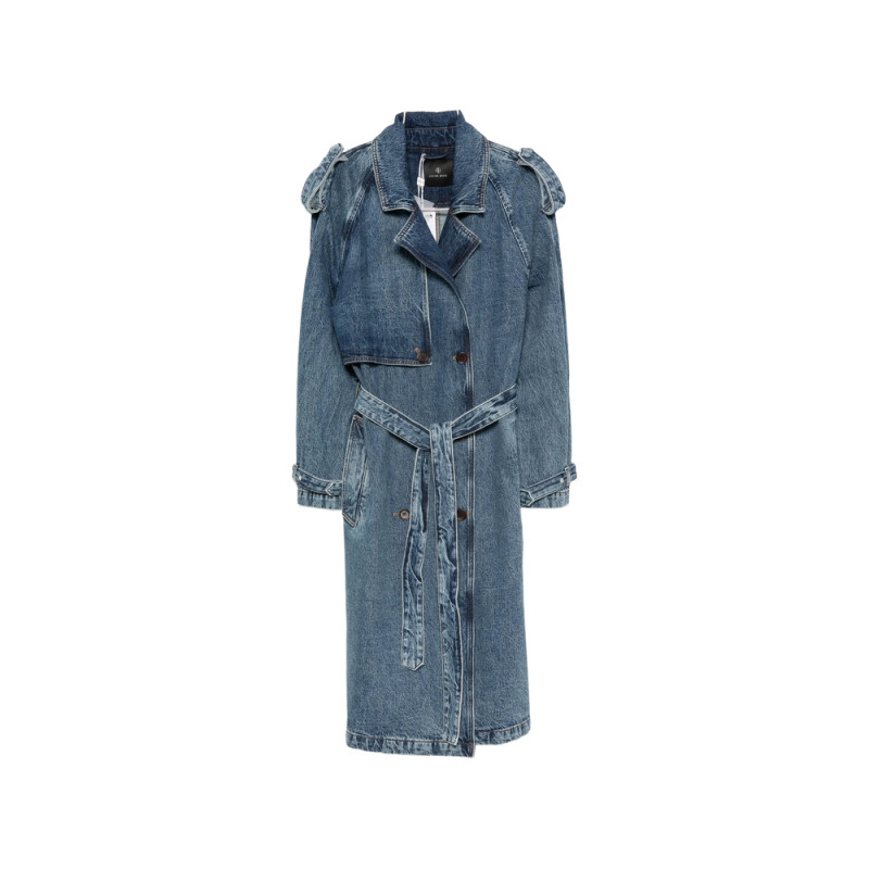 Anine Bing Rickie Double-breasted Belted Denim Coat