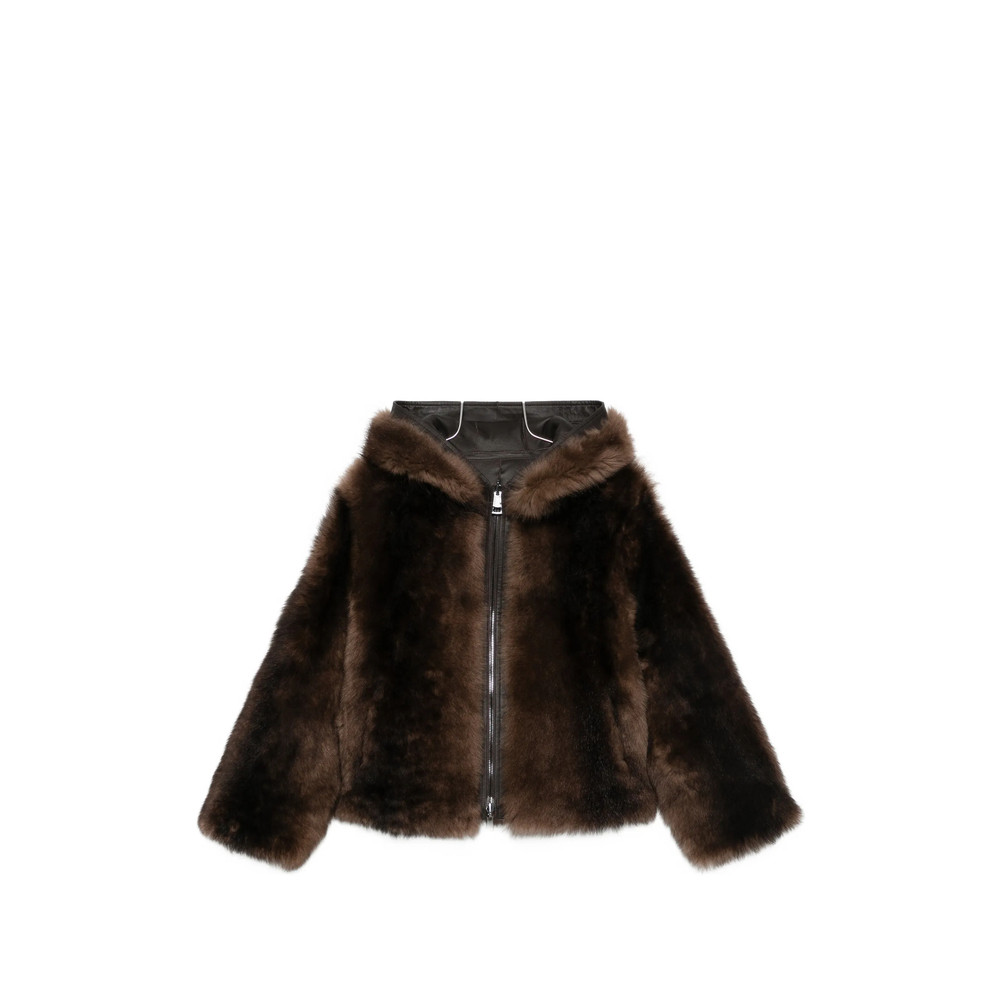 Suprema Reversible Hooded Shearling Jacket
