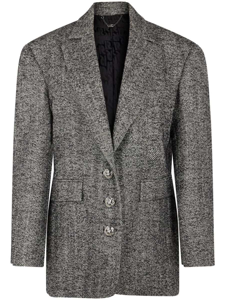herringbone-pattern wool blazer