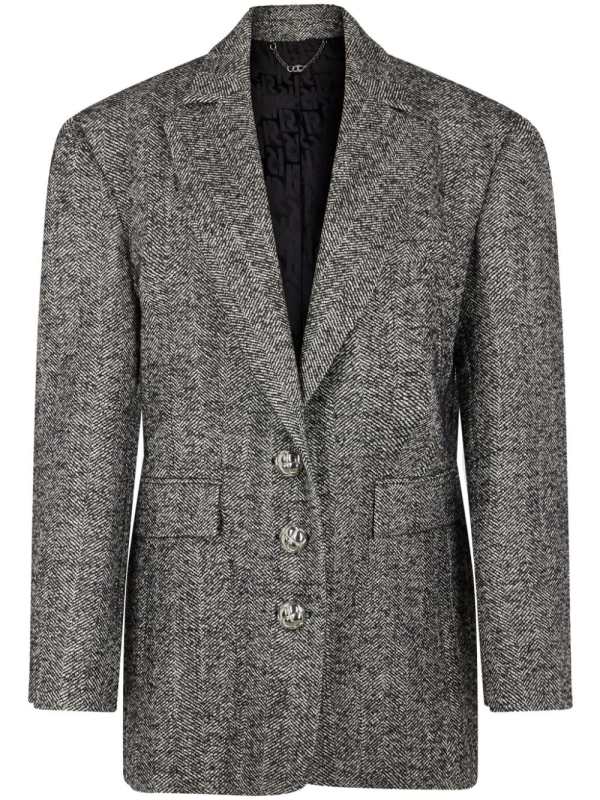 herringbone-pattern wool blazer