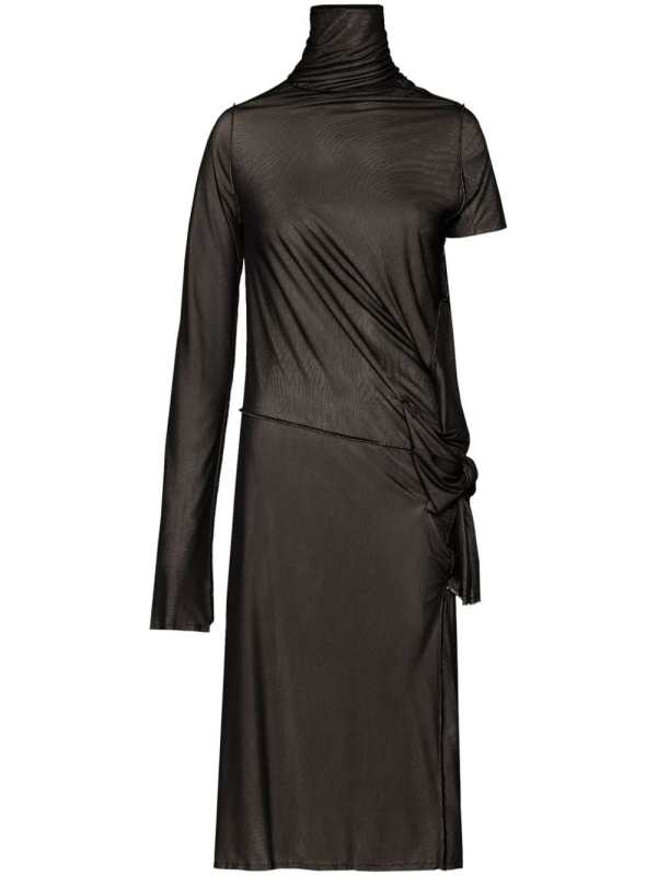 asymmetric ruched midi dress