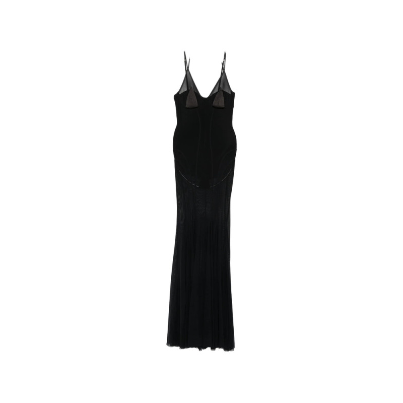 Elisabetta Franchi Sheer-panelled Pleated Maxi Dress