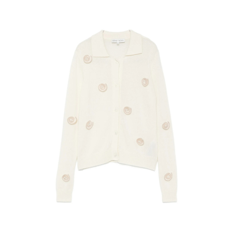 Stine Goya Snail-embellished Polo-collar Cardigan