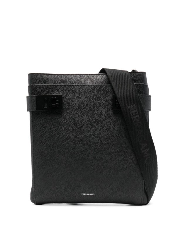 Gancini-lock leather messenger bag