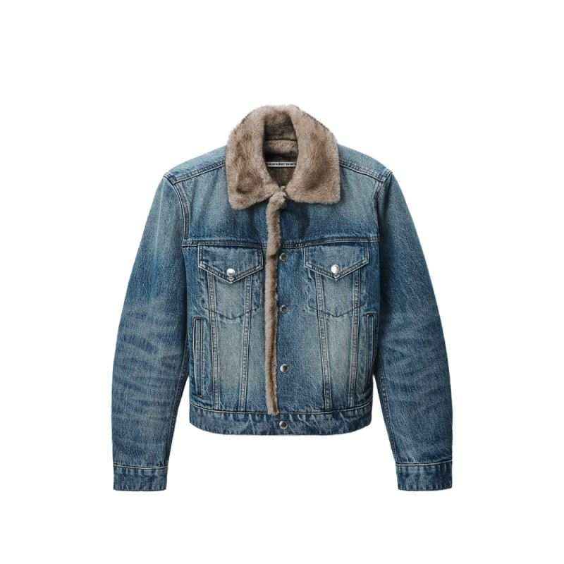 Alexander Wang Denim Jacket W/ Faux Mink Lining