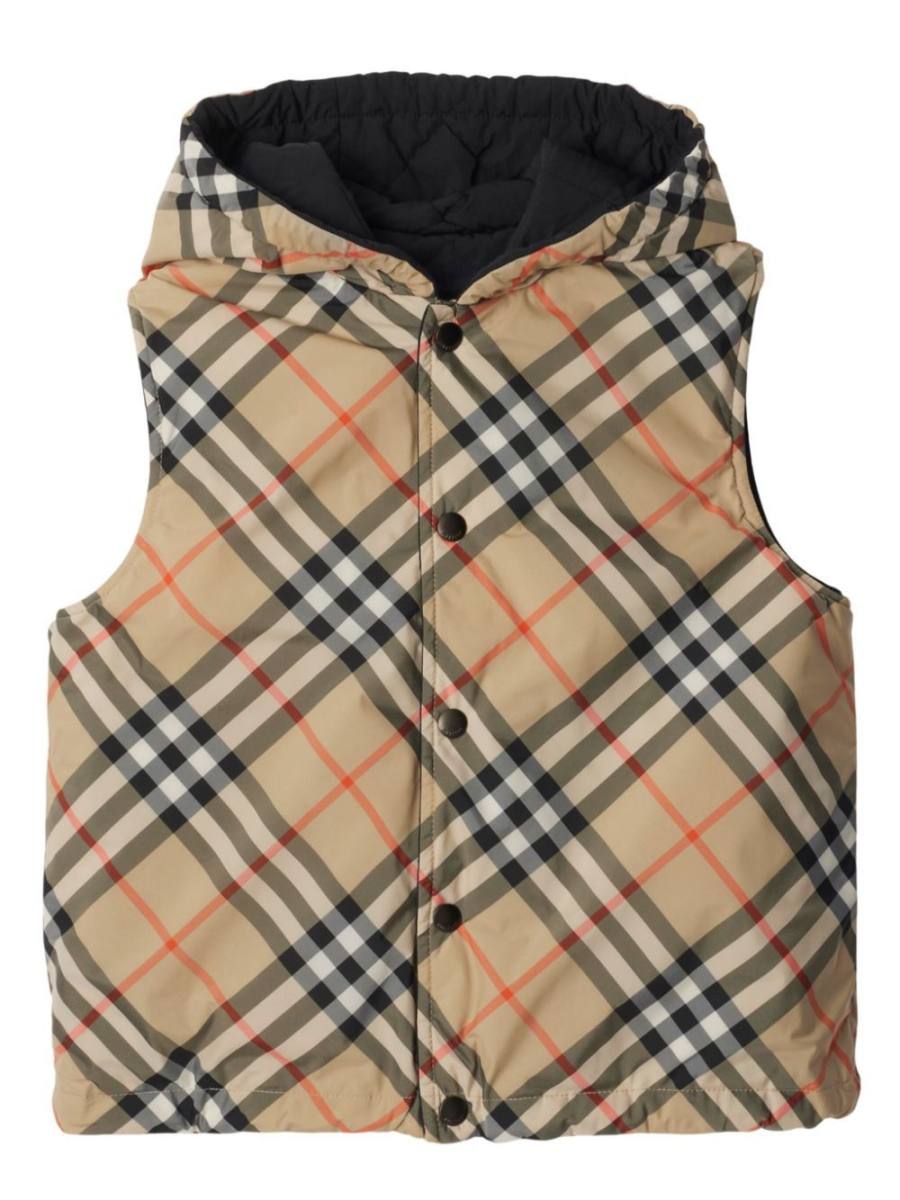 reversible check-print gilet