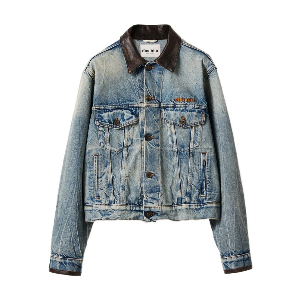 Miu Miu Leather-collar Denim Jacket