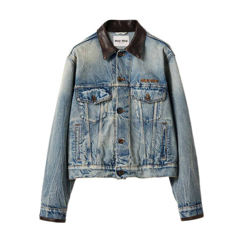 Miu Miu Leather-collar Denim Jacket