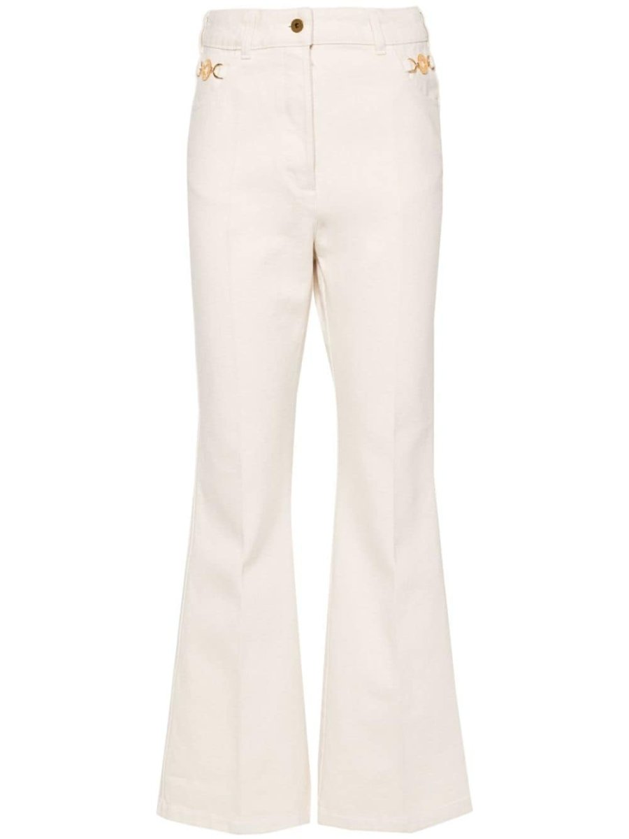 flared denim trousers