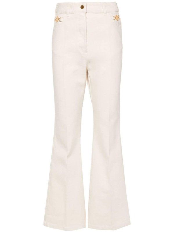 flared denim trousers