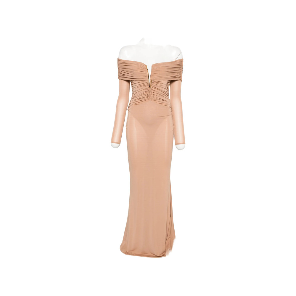 Elisabetta Franchi Ruched Off-shoulder Maxi Dress