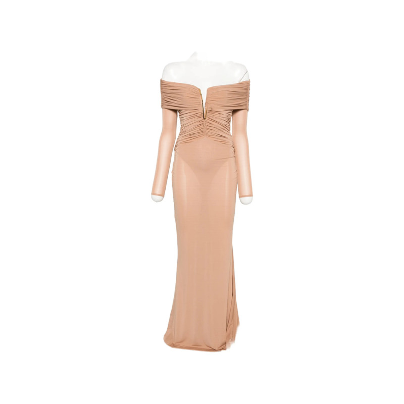 Elisabetta Franchi Ruched Off-shoulder Maxi Dress