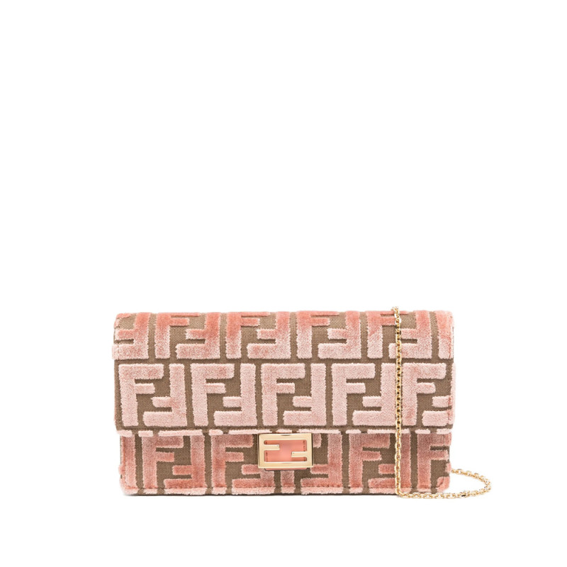 Fendi Baguette FF-pattern Velvet Clutch Bag