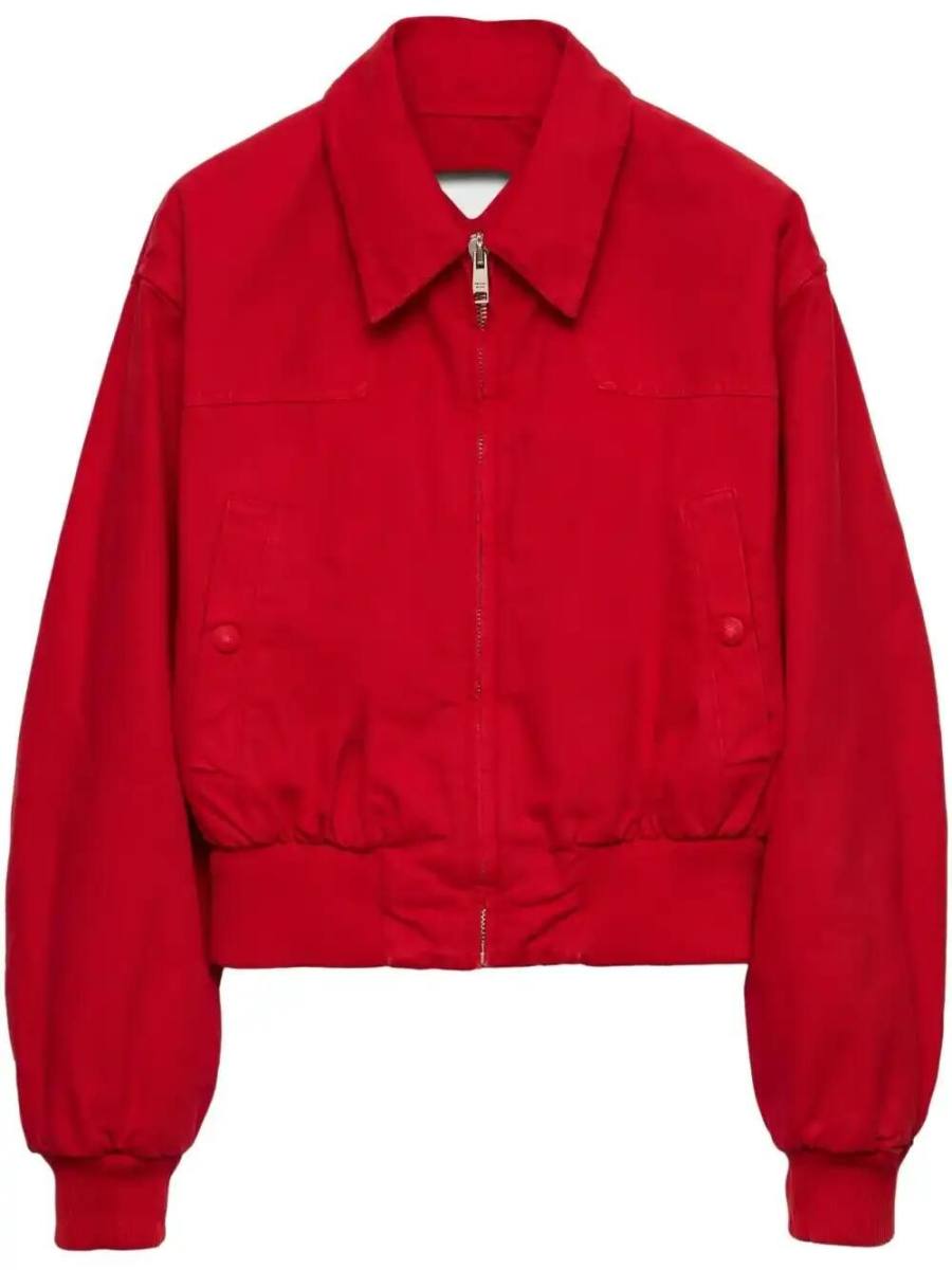 Red denim bomber jacket
