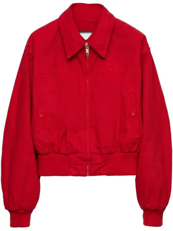 Red denim bomber jacket