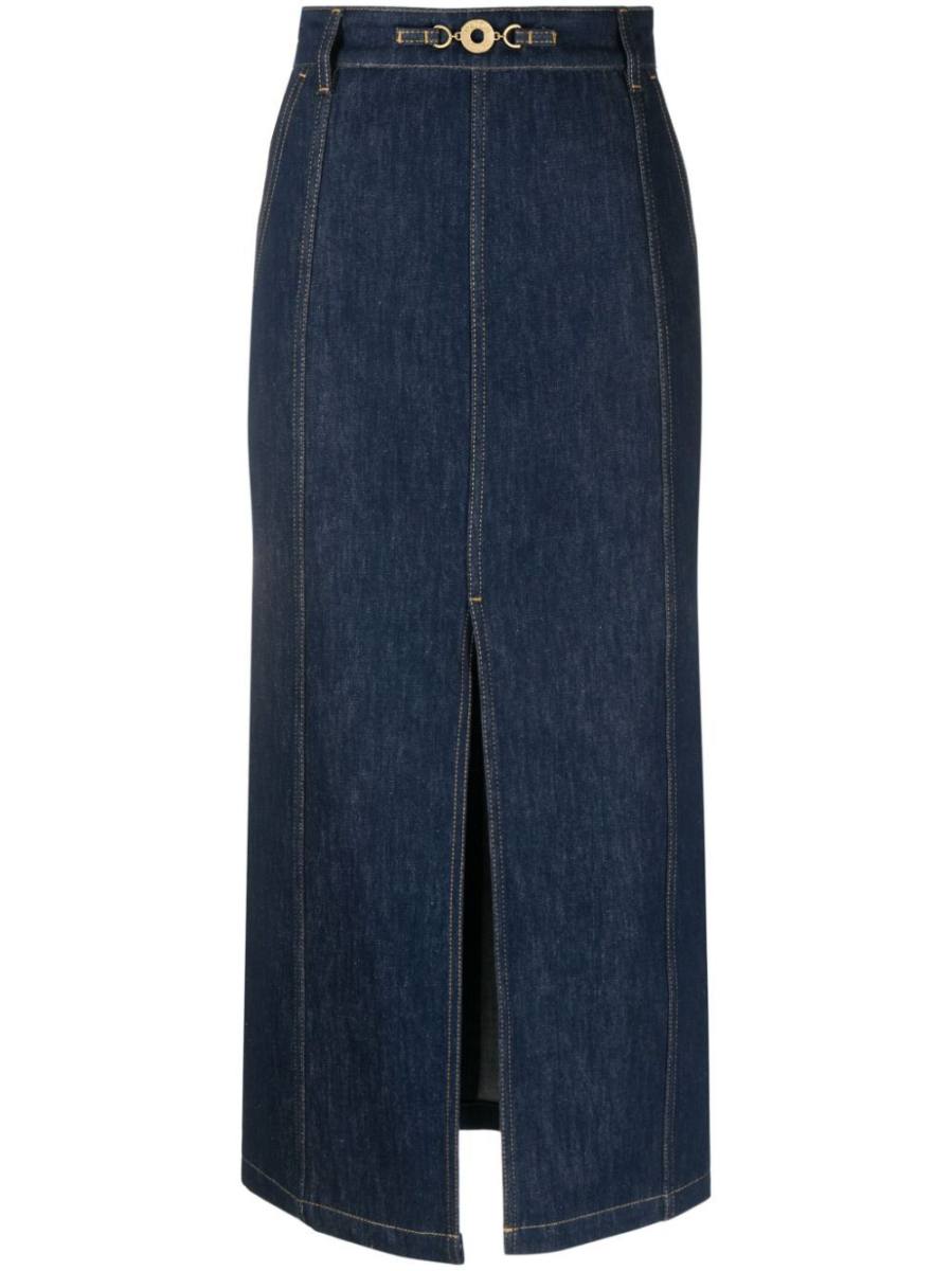 slit-detail organic-denim midi skirt