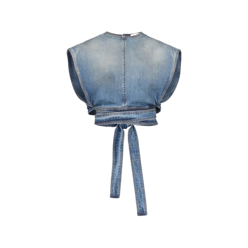 Alaïa Belted Denim Crop Top