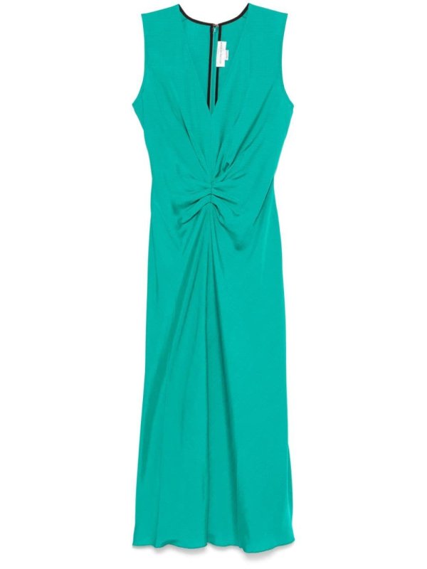sleeveless gathered midi dress