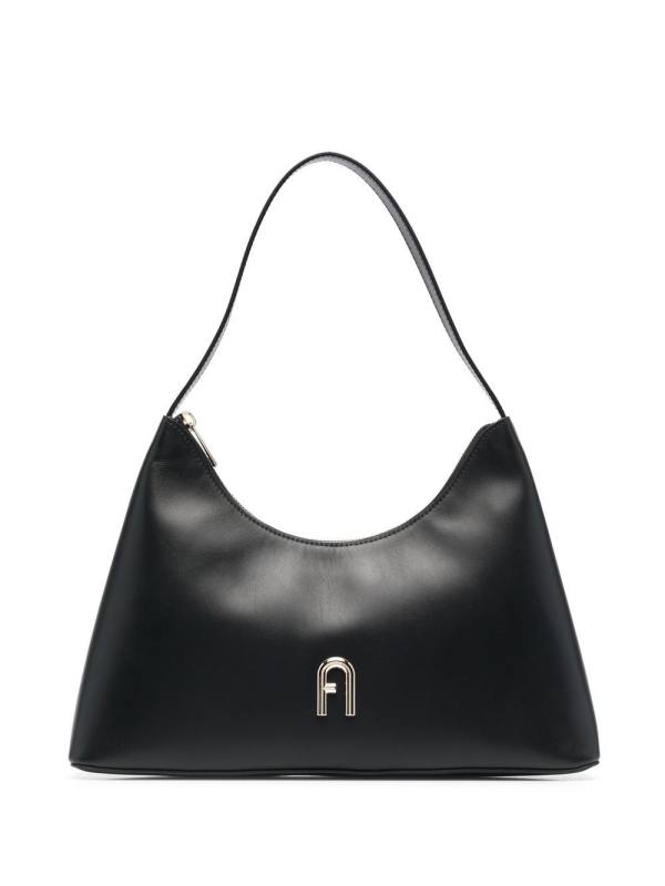 logo-plaque leather shoulder bag
