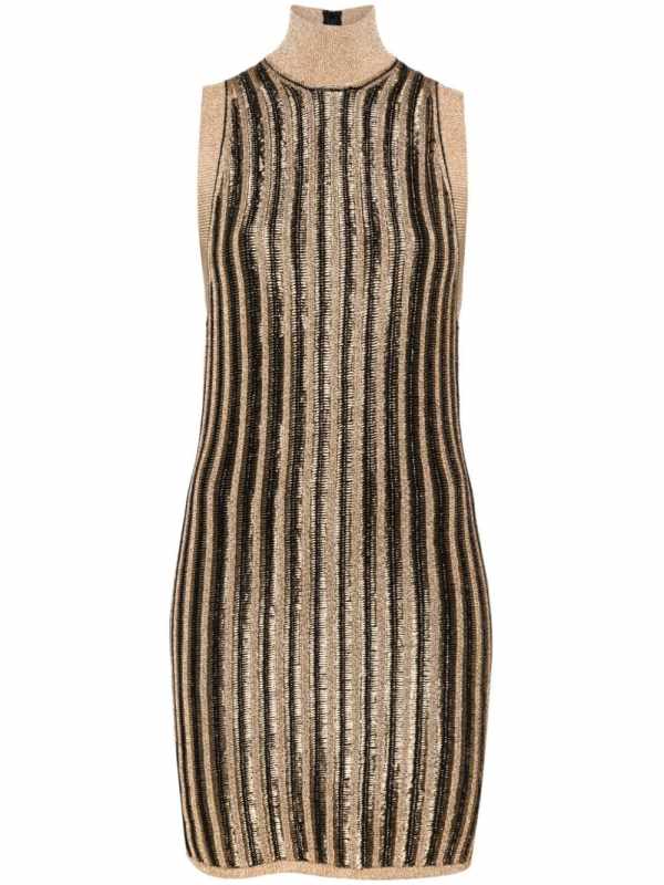 high-neck ribbed minidress