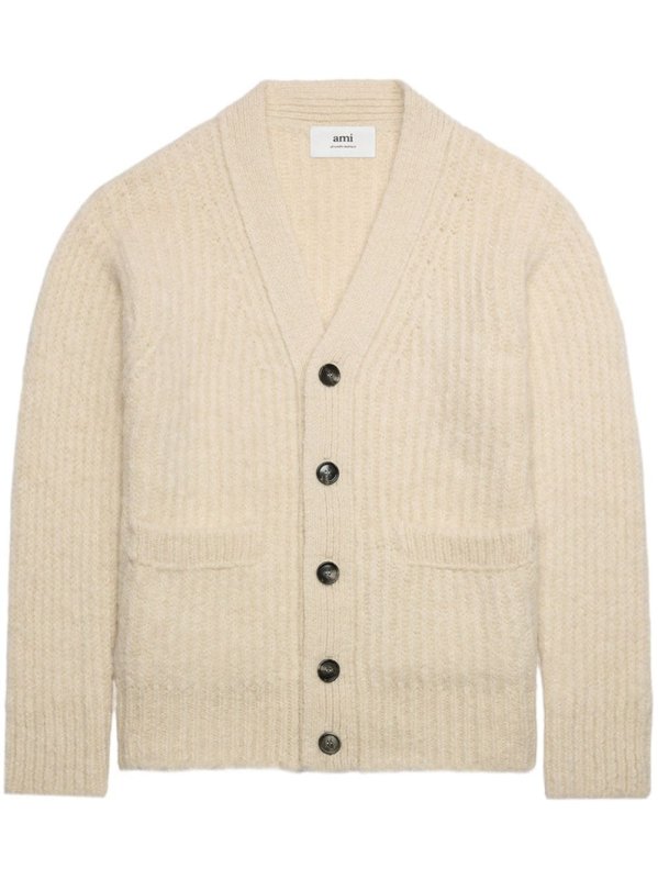 V-neck rib-knit cardigan
