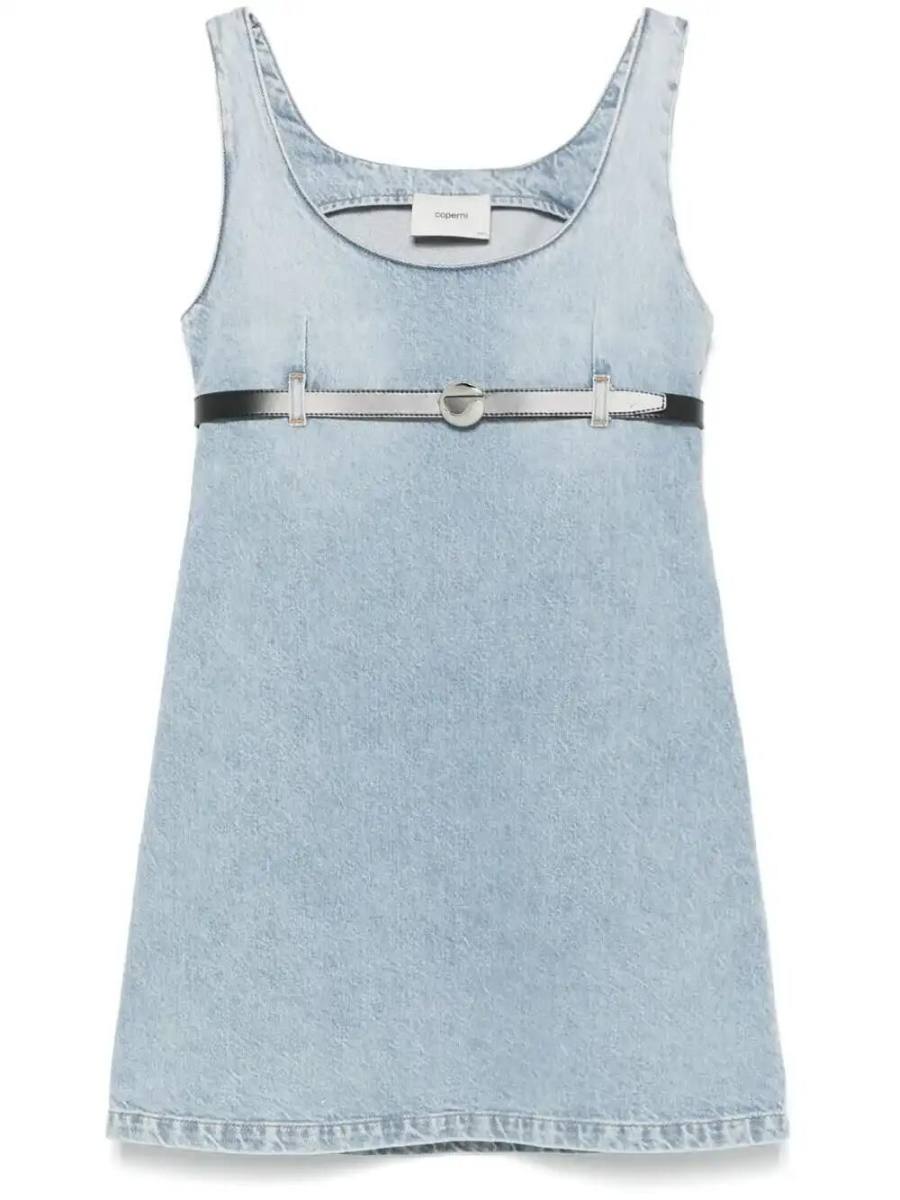 belted denim mini dress