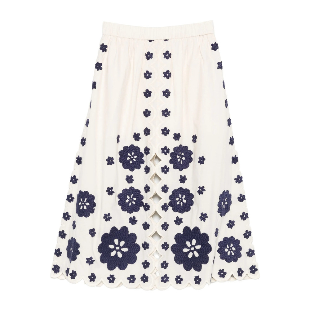 Sea Catrine Floral-embroidered Midi Skirt