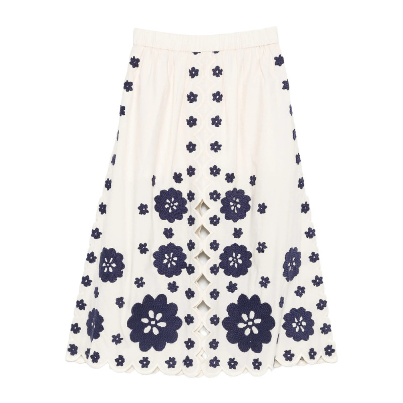 Sea Catrine Floral-embroidered Midi Skirt