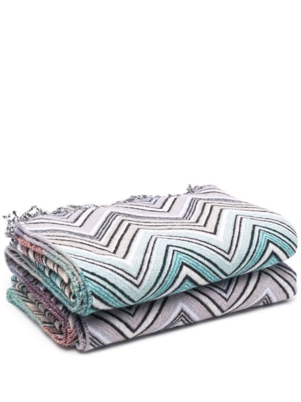 zigzag fringed cashmere-wool throw