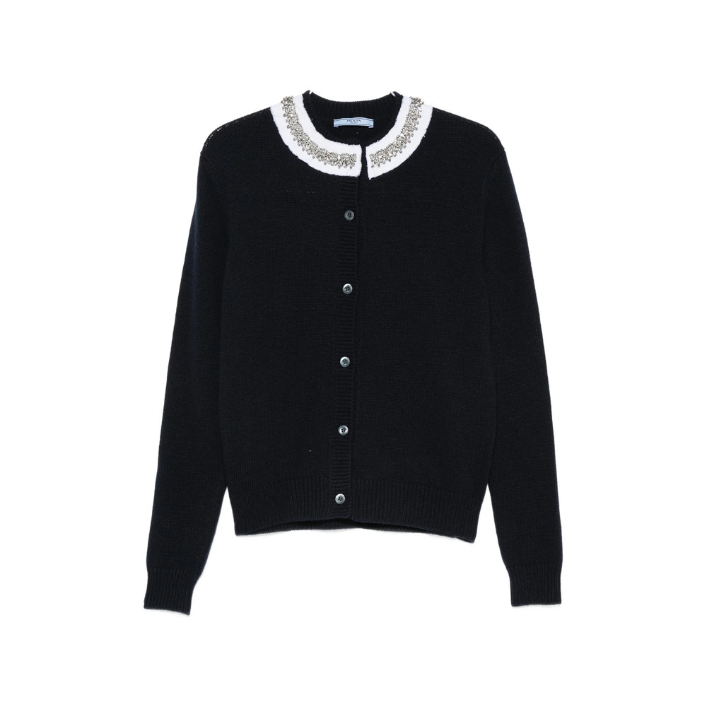 Prada Crystal-embellished Ruffled-collar Cardigan