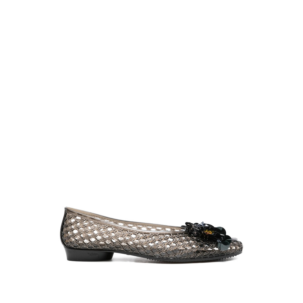 Heavenly Jelly Flower Embellishment Woven Ballet Flats